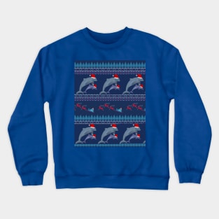 Merry Christmas Ugly Sweater Design with Dolphin in Santa Hats Crewneck Sweatshirt